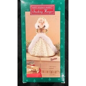 Hallmark Happy Holidays‎ Barbie Stocking Hanger 1995 Gold Dress Christmas